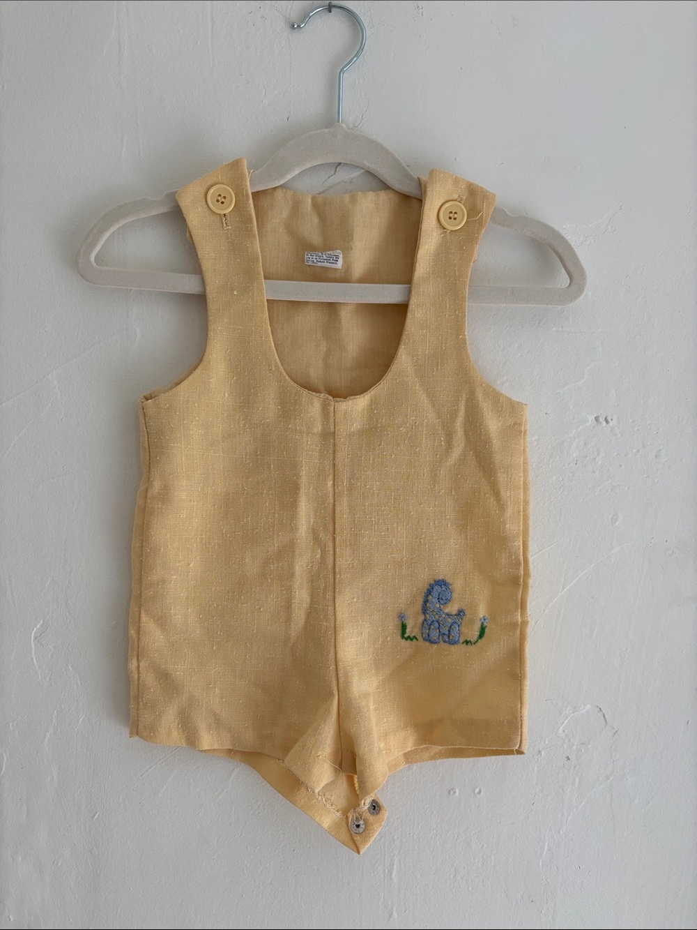 Vintage Cream Romper with Blue Embroidered Lamb